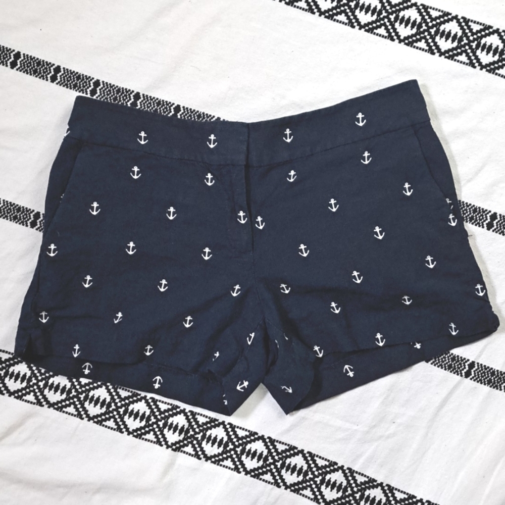 LOFT linen anchor embroidered dress shorts sz4/6 waist 30